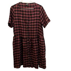 Wild Fable Oversized Maroon and Plaid Gingham Print Babydoll Dress Size XS